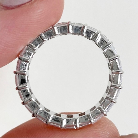 Emerald Diamond White Gold Plated Band Ring - Picture 4 of 10